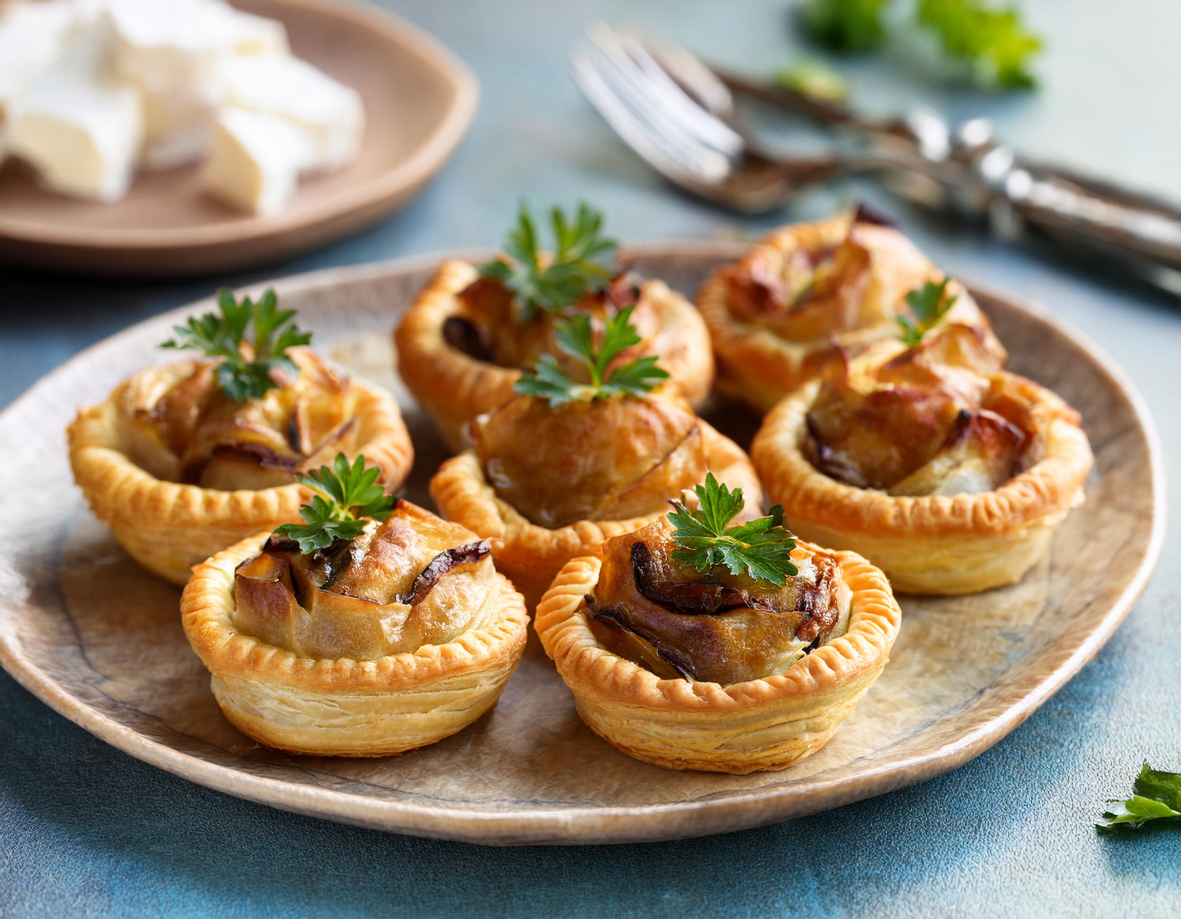 Crave Culinaire miniature savory hand pies bursting with caramelized onions and goat cheese